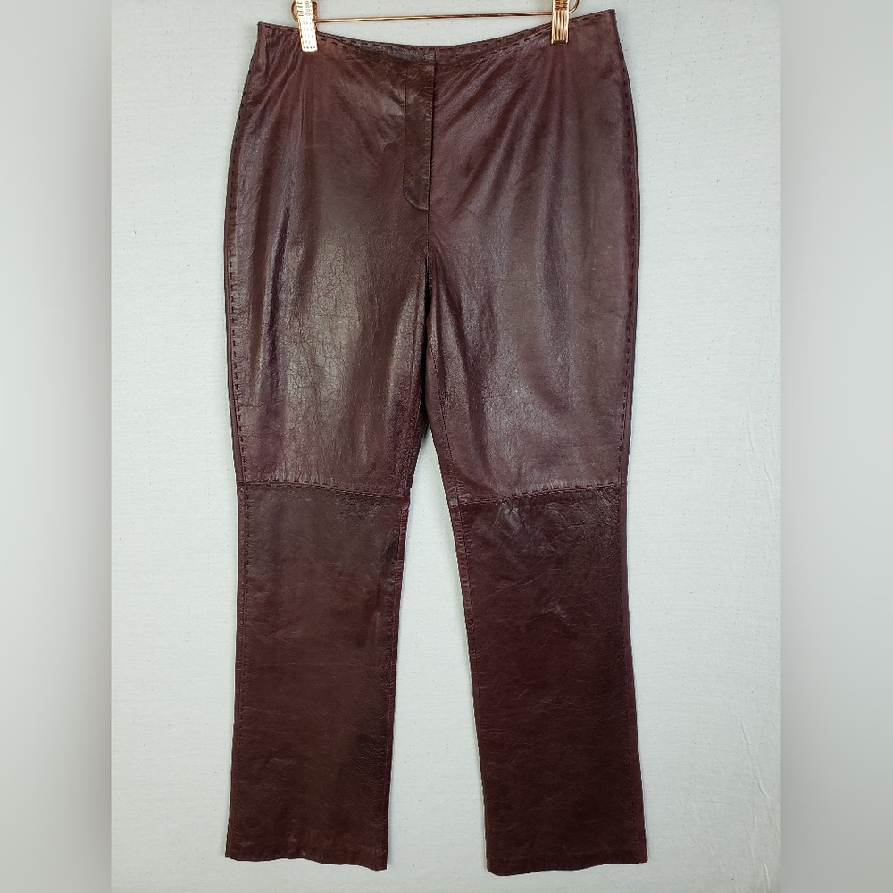 Vintage Y2K INC 100% Leather Pants Oxblood Burgundy Mid Rise Straight Leg sz 10
